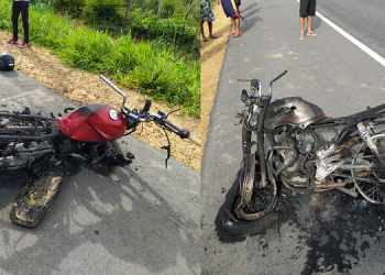 Motos pegam fogo em colisão frontal e condutores morrem no Sul do Piauí